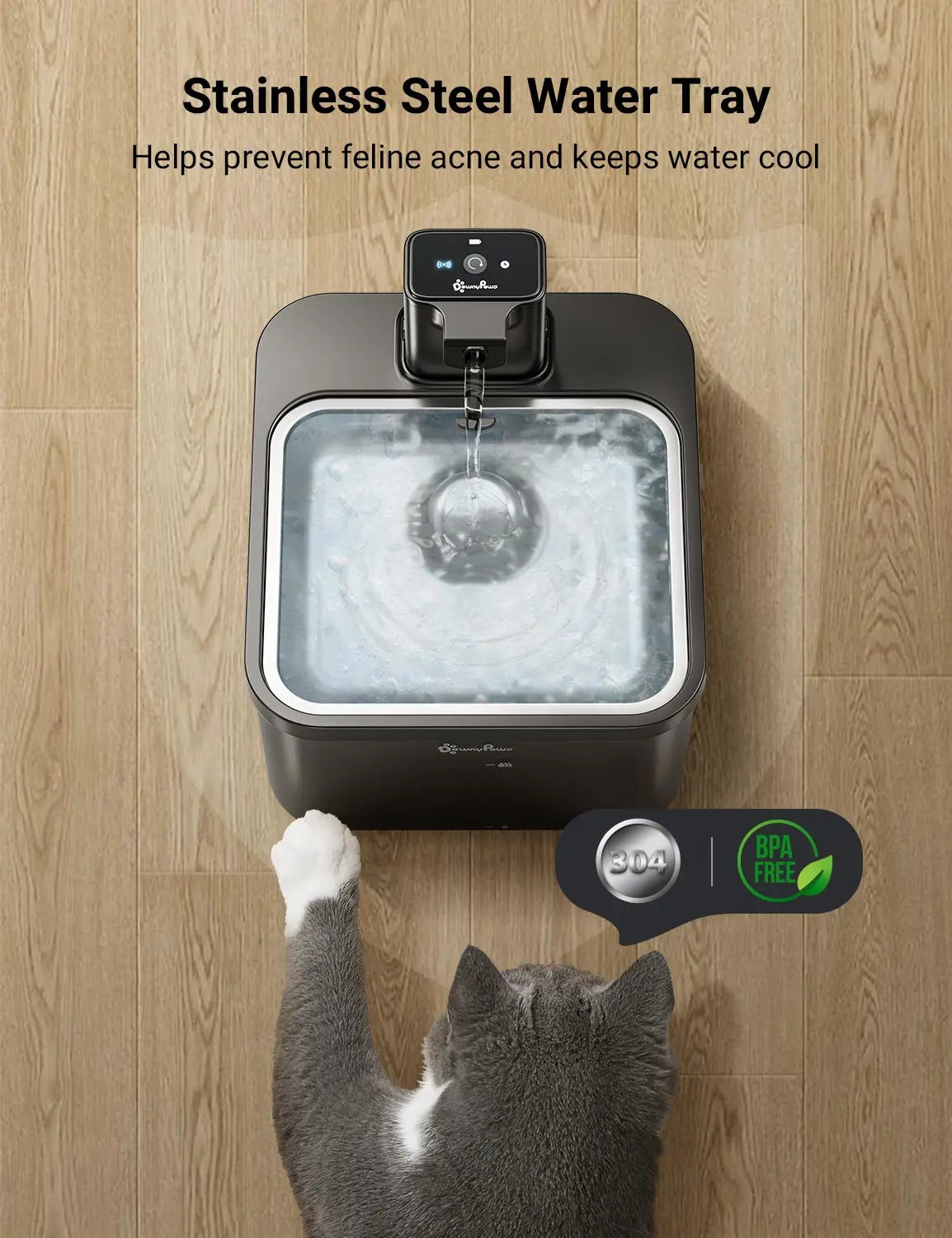 DownyPaws Wireless Cat Water Fountain – 2.5L Stainless Steel Smart Dispenser
