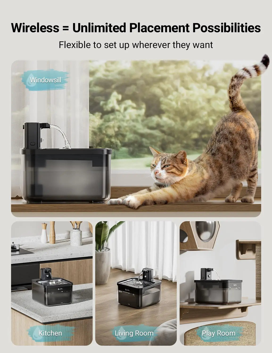 DownyPaws Wireless Cat Water Fountain – 2.5L Stainless Steel Smart Dispenser