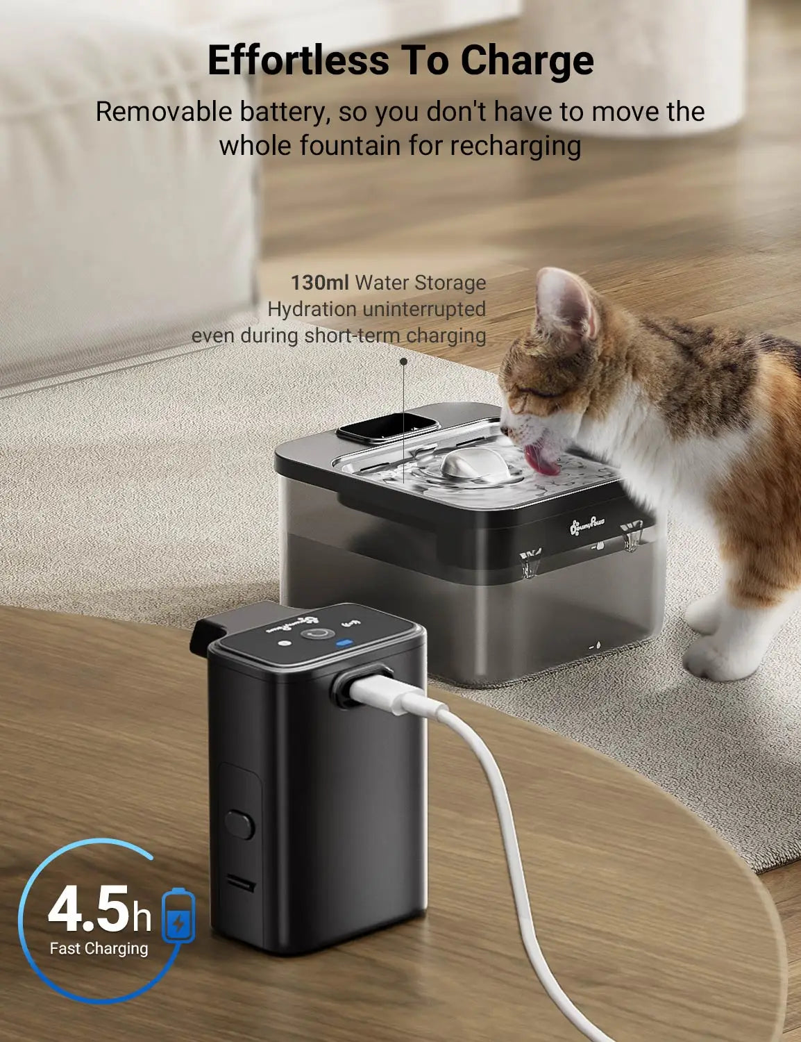 DownyPaws Wireless Cat Water Fountain – 2.5L Stainless Steel Smart Dispenser