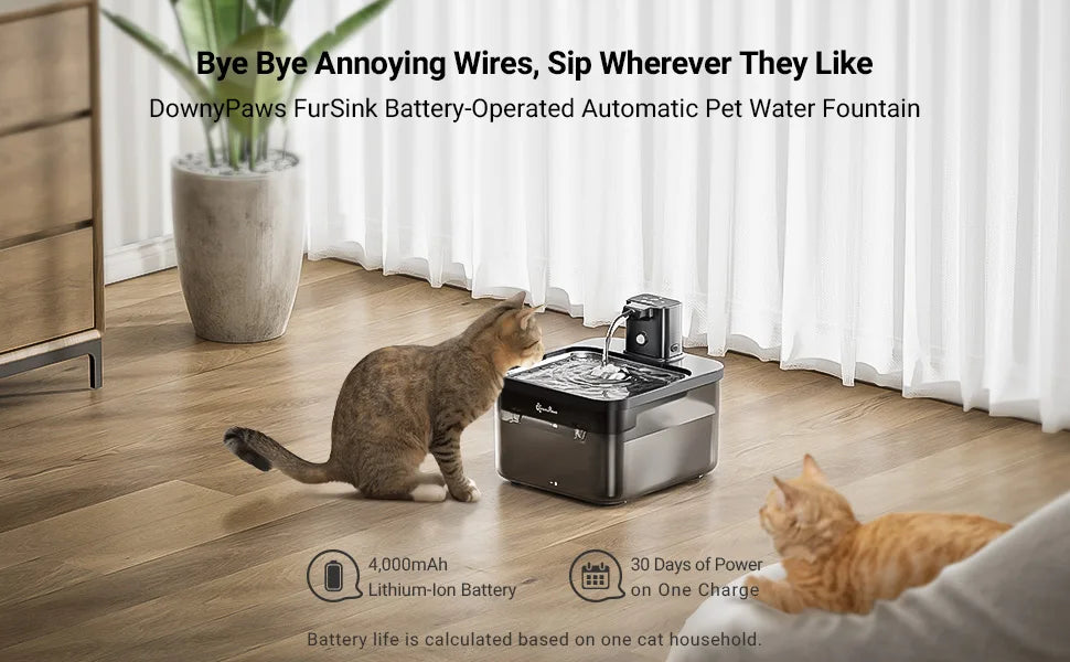 DownyPaws Wireless Cat Water Fountain – 2.5L Stainless Steel Smart Dispenser