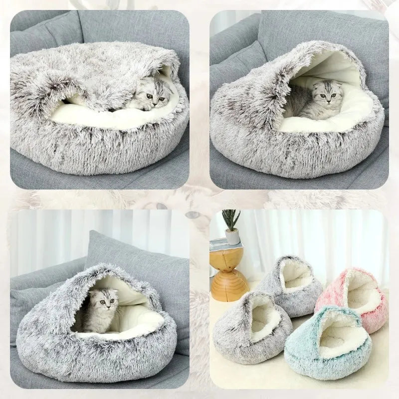 Plush Hooded Cat Bed