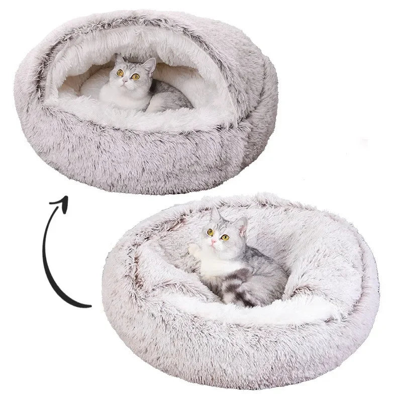 Plush Hooded Cat Bed
