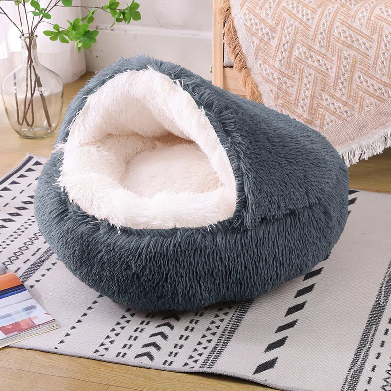 Plush Hooded Cat Bed