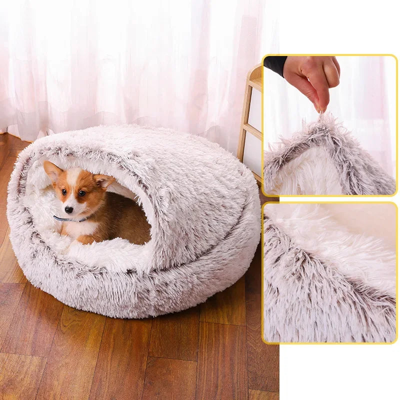 Plush Hooded Cat Bed