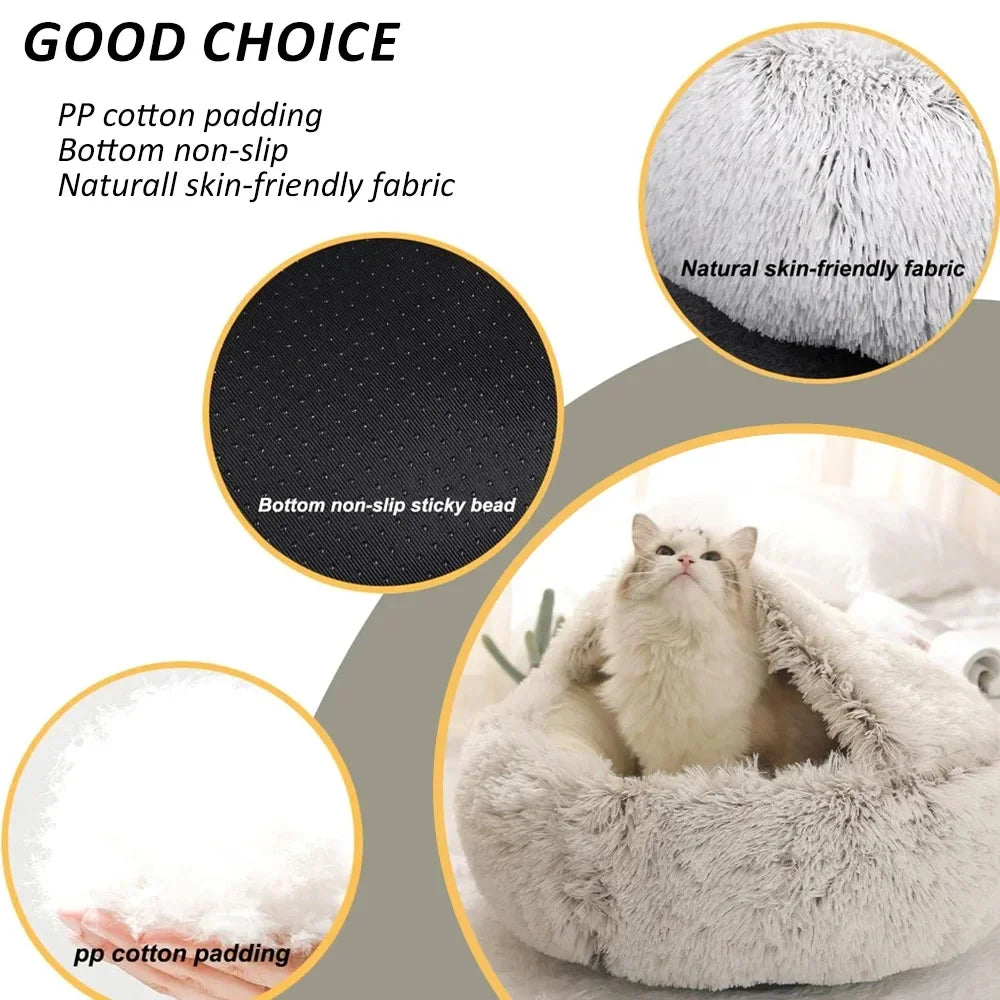 Plush Hooded Cat Bed