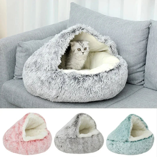 Plush Hooded Cat Bed