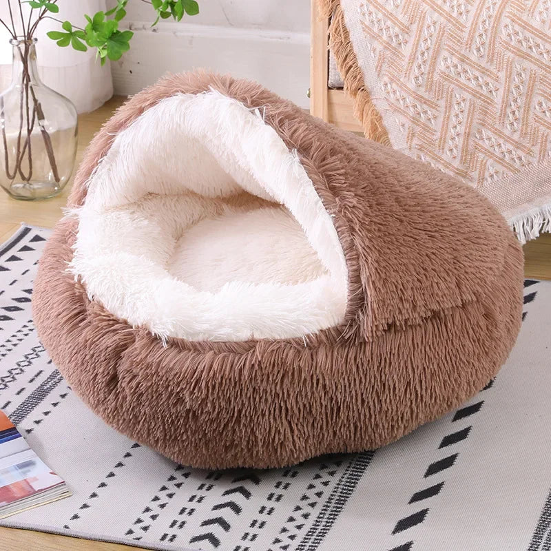 Plush Hooded Cat Bed