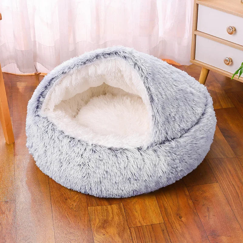 Plush Hooded Cat Bed