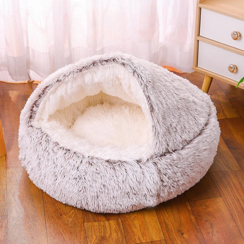 Plush Hooded Cat Bed