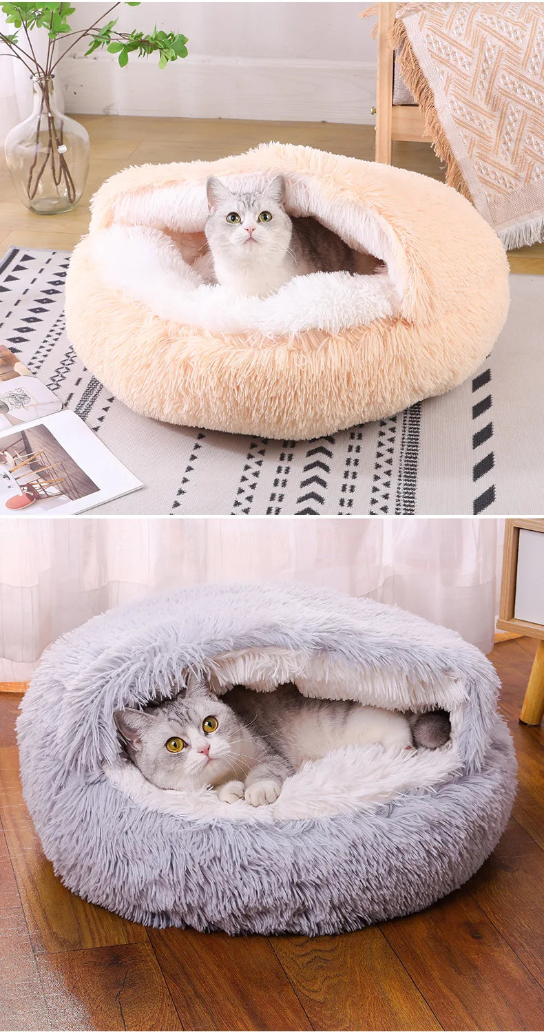 Plush Hooded Cat Bed